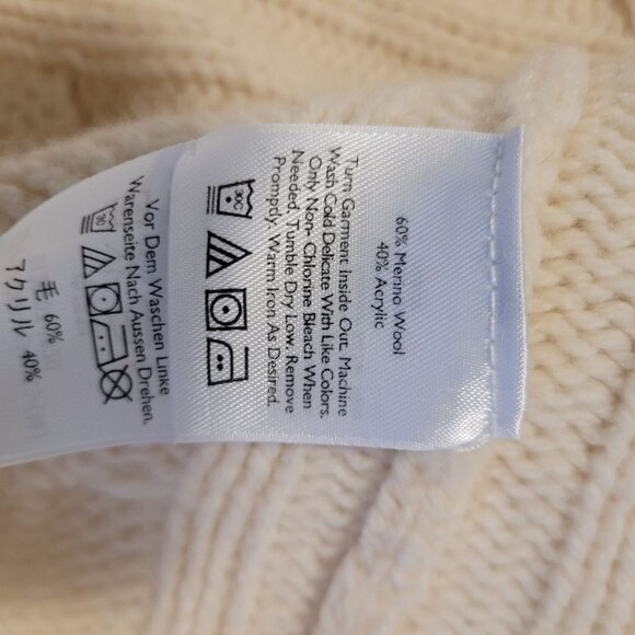 Eddie Bauer Womens Cable Knit Cream Sweater L Wool Blend Shawl buttons - Picture 5 of 5